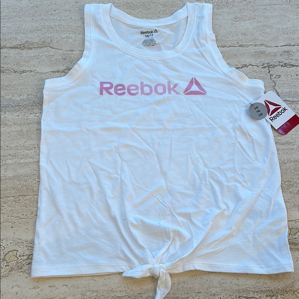 🆕 NWT Reebok White and Pink Tank Top 10-12 years